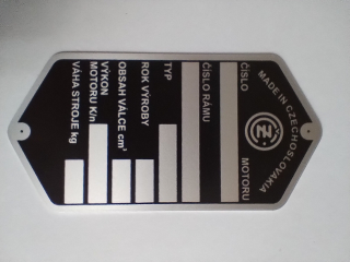 Štítek rámu ČZ 125, 175, 250, kývačka