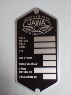 Štítek rámu Jawa 250-350 panelka, kyvačka