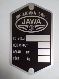 Štítek rámu Jawa Pérák zbrojovka